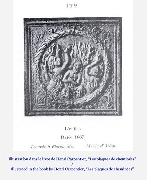 Cast iron fireback with the Damned burning in Hell Cast iron fireback with the Damned burning in Hell -8