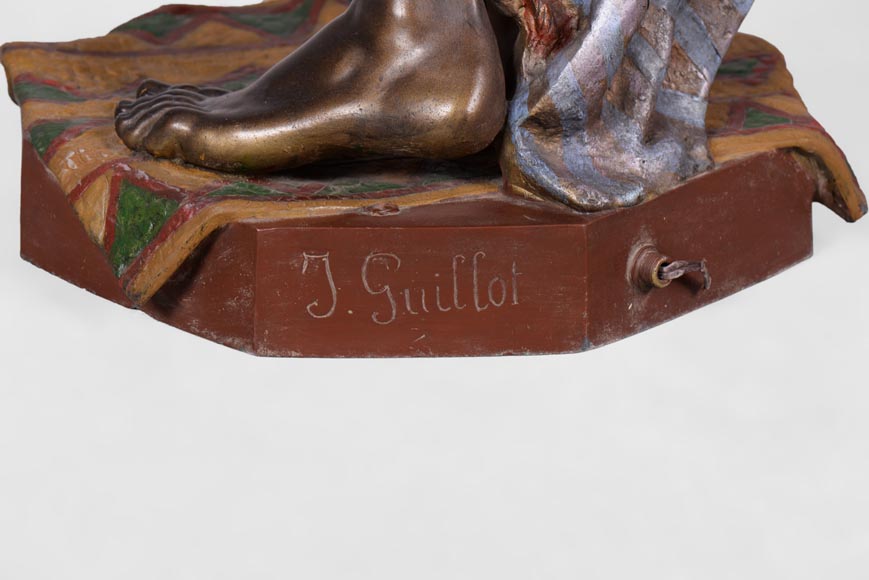 Anatole J. GUILLOT (1865-1911) (after) - « Young oriental woman», Important figural torchère in polychrome spelter Anatole J. GUILLOT (1865-1911) (after) - « Young oriental woman», Important figural torchère in polychrome spelter-7