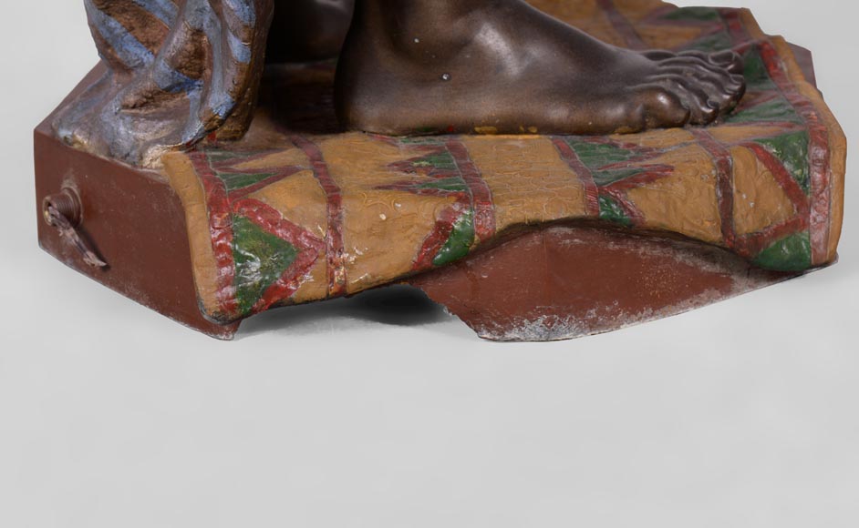 Anatole J. GUILLOT (1865-1911) (after) - « Young oriental woman», Important figural torchère in polychrome spelter Anatole J. GUILLOT (1865-1911) (after) - « Young oriental woman», Important figural torchère in polychrome spelter-10