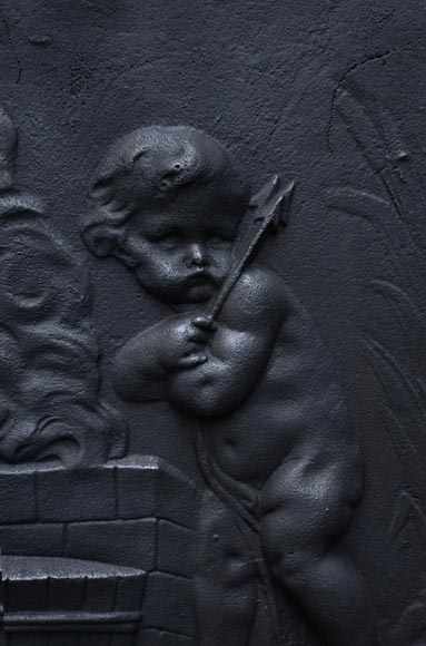 Putti Forging Cupid's Arrows, antique cast iron fireback Putti Forging Cupid's Arrows, antique cast iron fireback-2