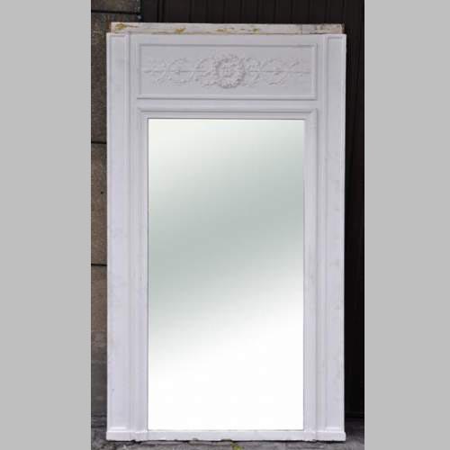 Antique Louis XVI style overmantel mirror with laurel branches frieze