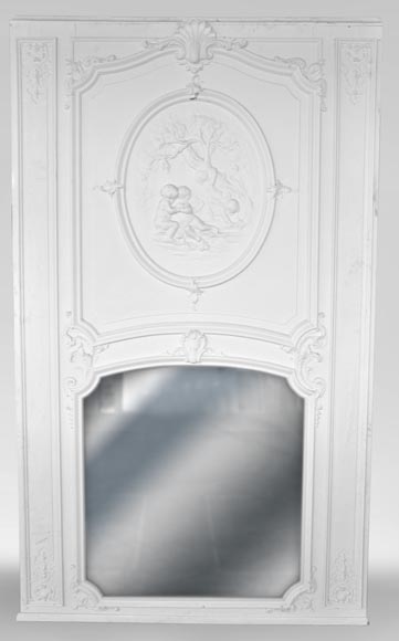 Large antique Regence style overmantel pierglass with putti playing in the vineyards Large antique Regence style overmantel pierglass with putti playing in the vineyards-0