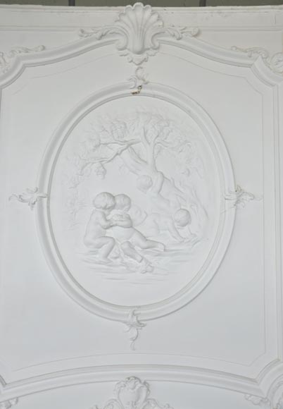 Large antique Regence style overmantel pierglass with putti playing in the vineyards Large antique Regence style overmantel pierglass with putti playing in the vineyards-1