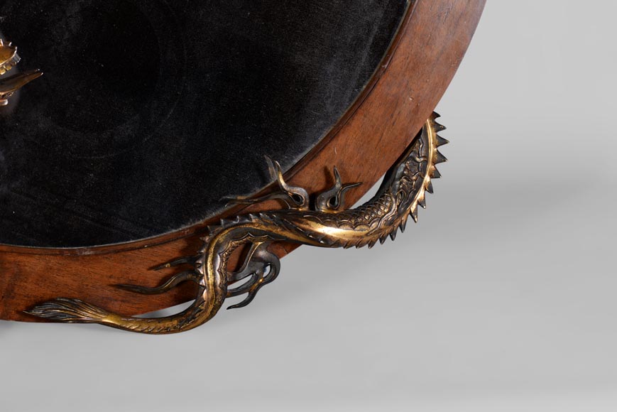 Gabriel VIARDOT (Att. to) - Rare japanese style crescent moon-shaped mirror with bronze dragon-4