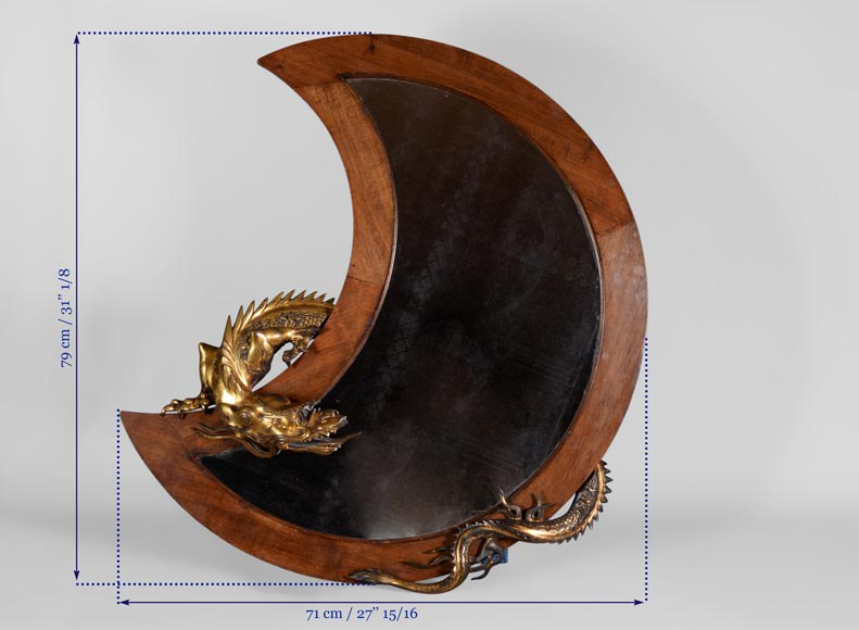 Gabriel VIARDOT (Att. to) - Rare japanese style crescent moon-shaped mirror with bronze dragon-6