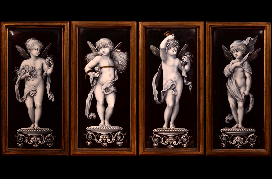 MAZAROZ-RIBAILLIER & SOYER Théophile — Important Neo-Renaissance carved walnut display cabinet with painted enamel plaques MAZAROZ-RIBAILLIER & SOYER Théophile — Important Neo-Renaissance carved walnut display cabinet with painted enamel plaques-8