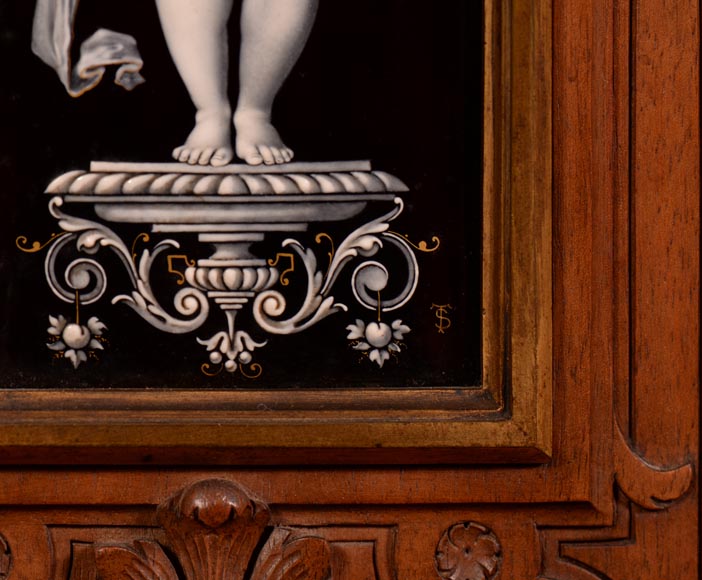 MAZAROZ-RIBAILLIER & SOYER Théophile — Important Neo-Renaissance carved walnut display cabinet with painted enamel plaques MAZAROZ-RIBAILLIER & SOYER Théophile — Important Neo-Renaissance carved walnut display cabinet with painted enamel plaques-9