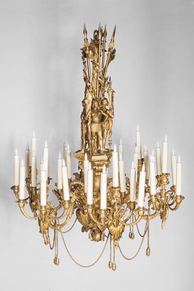 Jean-François-Théodore GECHTER (1795–1844) & Nicolas-Germain CHARPENTIER (1807–1864), Ensemble comprising a chandelier and a pair of wall sconces with standard and trophy holders Jean-François-Théodore GECHTER (1795–1844) & Nicolas-Germain CHARPENTIER (1807–1864), Ensemble comprising a chandelier and a pair of wall sconces with standard and trophy holders-0