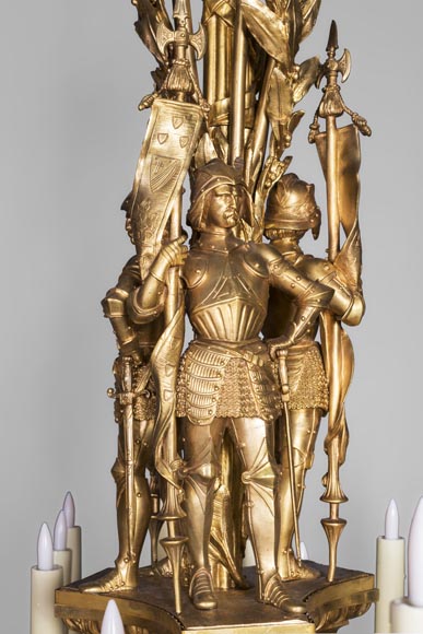 Jean-François-Théodore GECHTER (1795–1844) & Nicolas-Germain CHARPENTIER (1807–1864), Ensemble comprising a chandelier and a pair of wall sconces with standard and trophy holders Jean-François-Théodore GECHTER (1795–1844) & Nicolas-Germain CHARPENTIER (1807–1864), Ensemble comprising a chandelier and a pair of wall sconces with standard and trophy holders-1