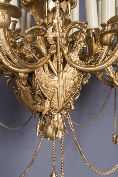 Jean-François-Théodore GECHTER (1795–1844) & Nicolas-Germain CHARPENTIER (1807–1864), Ensemble comprising a chandelier and a pair of wall sconces with standard and trophy holders Jean-François-Théodore GECHTER (1795–1844) & Nicolas-Germain CHARPENTIER (1807–1864), Ensemble comprising a chandelier and a pair of wall sconces with standard and trophy holders-6