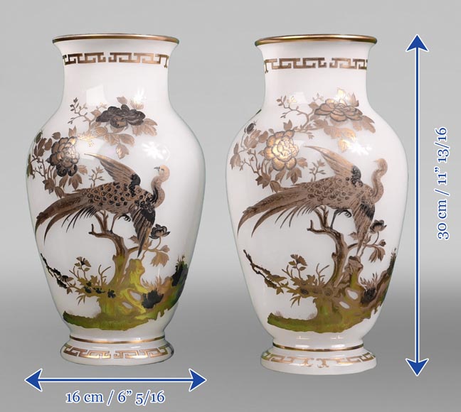 BACCARAT, Pair of Vases With Peacock, Rooster and Wader, circa 1880 BACCARAT, Pair of Vases With Peacock, Rooster and Wader, circa 1880-8