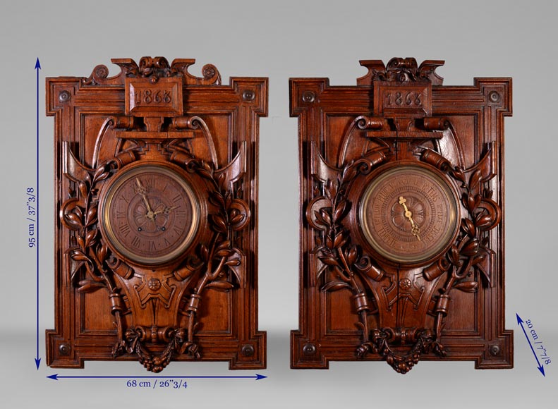 GUERET Frères - Set including an oak clock and barometer GUERET Frères - Set including an oak clock and barometer-13