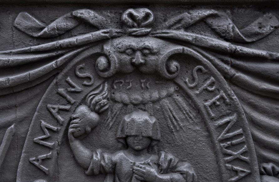 Antique fireback with jansenist decoration, 18th century Antique fireback with jansenist decoration, 18th century-2