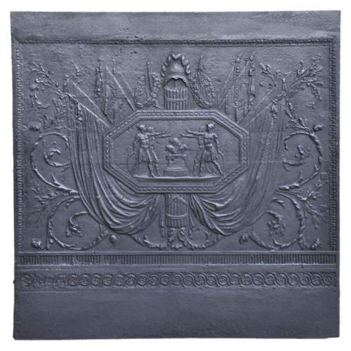 Antique large cast iron fireback inspired by 