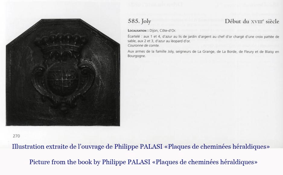 Antique cast iron fireback with the Joly family coat of arms, 18th century Antique cast iron fireback with the Joly family coat of arms, 18th century -6
