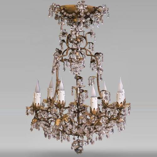 Louis XV style cage chandelier in rock crystal and gilded metal