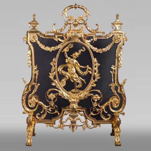 Antique Napoleon III style firescreen made of gilt bronze with dancer