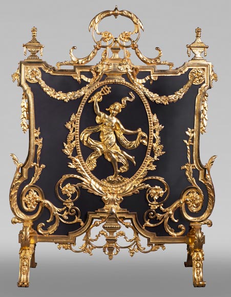 Antique Napoleon III style firescreen made of gilt bronze with dancer Antique Napoleon III style firescreen made of gilt bronze with dancer-0