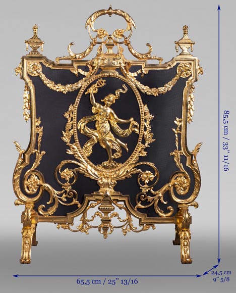 Antique Napoleon III style firescreen made of gilt bronze with dancer Antique Napoleon III style firescreen made of gilt bronze with dancer-9