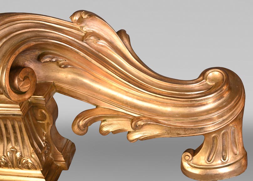 Pair of large-volute gilt bronze andirons, signed Henri Vian, late 19th century Pair of large-volute gilt bronze andirons, signed Henri Vian, late 19th century-5