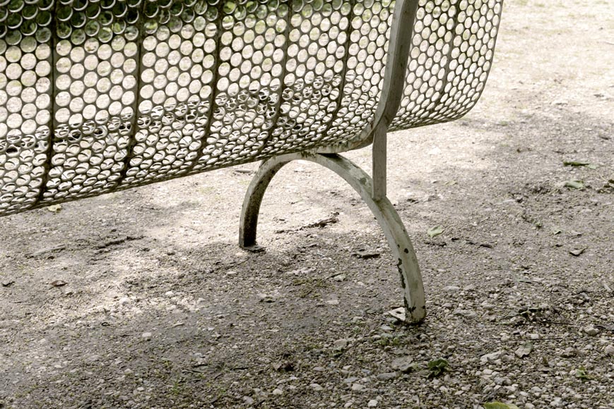 Antique white garden bench with perforated decoration, 1930s Antique white garden bench with perforated decoration, 1930s-3