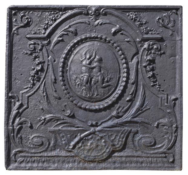 Daphne and Apollo, antique Louis XVI style fireback with a mythological decor Daphne and Apollo, antique Louis XVI style fireback with a mythological decor-0