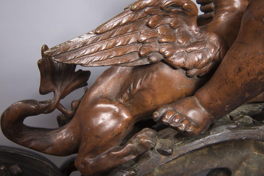 Pair of chenets, with putti and chimeras, made out of two patinas bronze Pair of chenets, with putti and chimeras, made out of two patinas bronze-8