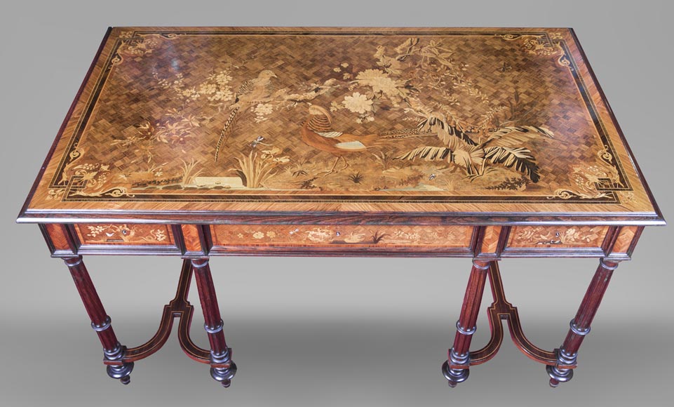 E.Martin (old Maison Rivart), Marquetry desk with lake landscape decoration, International Exhibition of 1889 E.Martin (old Maison Rivart), Marquetry desk with lake landscape decoration, International Exhibition of 1889-0