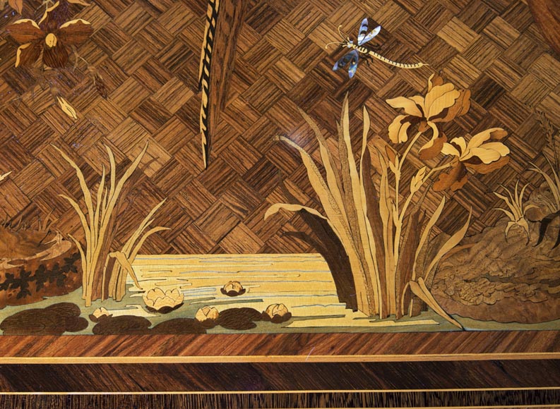 E.Martin (old Maison Rivart), Marquetry desk with lake landscape decoration, International Exhibition of 1889 E.Martin (old Maison Rivart), Marquetry desk with lake landscape decoration, International Exhibition of 1889-6
