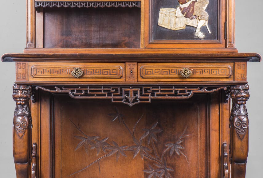 Japanese style presentation cabinet with ivory and lacquer decoration-6