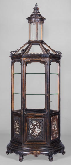 Display cabinet of Far Eastern inspiration, hexagonal form Display cabinet of Far Eastern inspiration, hexagonal form-0