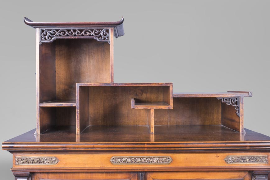 Japanese style low cabinet decorated with birds and mother-of-pearl butterflies-1