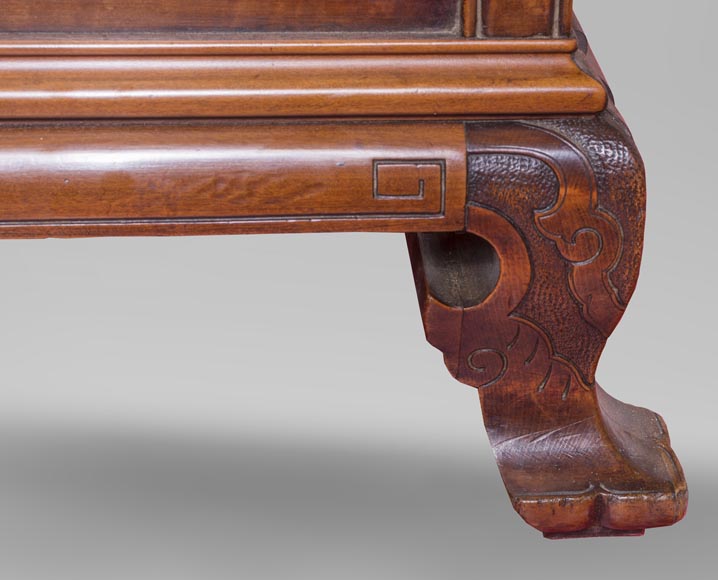 Antique bed of Far Eastern inspiration with engraved and inlaid bone decoration Antique bed of Far Eastern inspiration with engraved and inlaid bone decoration-8