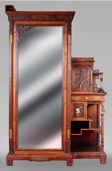 Gabriel VIARDOT (attributed to) - Asymmetrical cabinet with rich engraved and sculpted decoration of extreme oriental inspiration Gabriel VIARDOT (attributed to) - Asymmetrical cabinet with rich engraved and sculpted decoration of extreme oriental inspiration-0