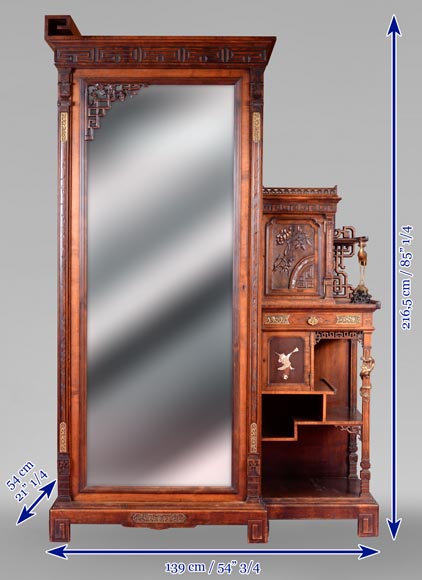 Gabriel VIARDOT (attributed to) - Asymmetrical cabinet with rich engraved and sculpted decoration of extreme oriental inspiration Gabriel VIARDOT (attributed to) - Asymmetrical cabinet with rich engraved and sculpted decoration of extreme oriental inspiration-14