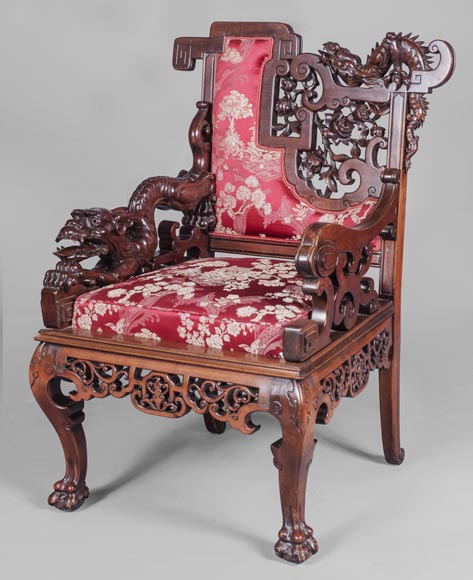 Cyrille RUFFIER DES AIMES (1844-1916) - Set of two chairs and an armchair inspired by the Far East Cyrille RUFFIER DES AIMES (1844-1916) - Set of two chairs and an armchair inspired by the Far East-1
