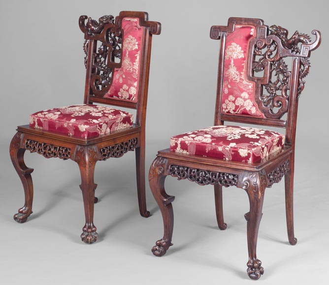 Cyrille RUFFIER DES AIMES (1844-1916) - Set of two chairs and an armchair inspired by the Far East Cyrille RUFFIER DES AIMES (1844-1916) - Set of two chairs and an armchair inspired by the Far East-16