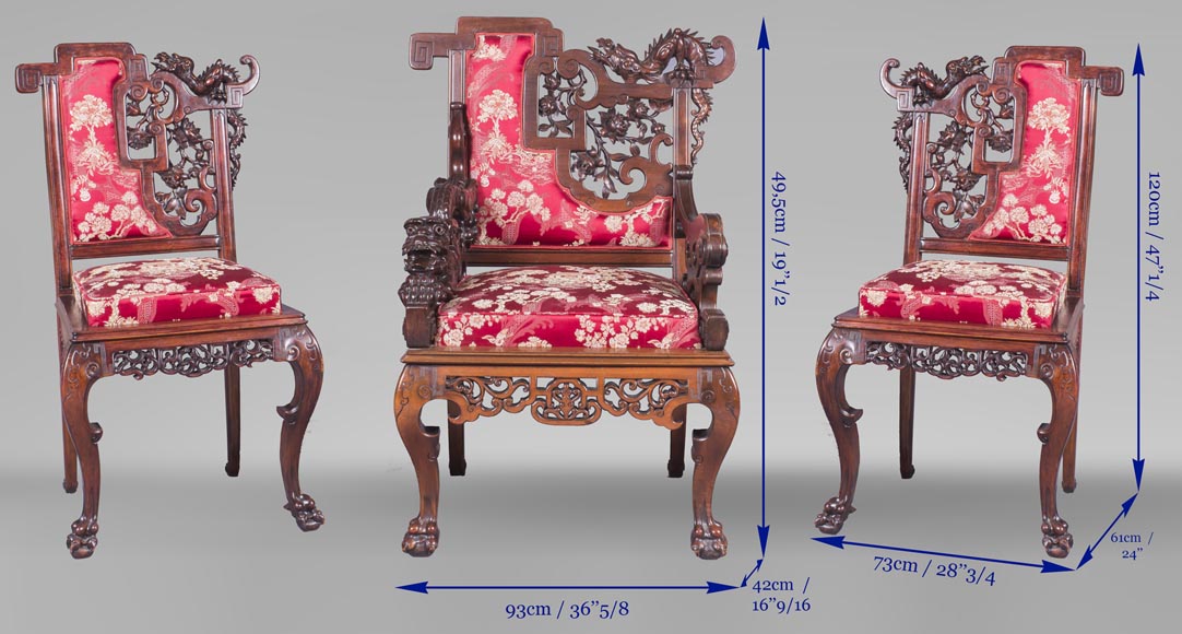 Cyrille RUFFIER DES AIMES (1844-1916) - Set of two chairs and an armchair inspired by the Far East Cyrille RUFFIER DES AIMES (1844-1916) - Set of two chairs and an armchair inspired by the Far East-29