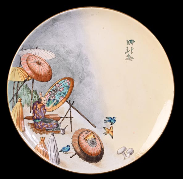 Manufacture Jules Vieillard & Cie, set of seven Japonist plates-3