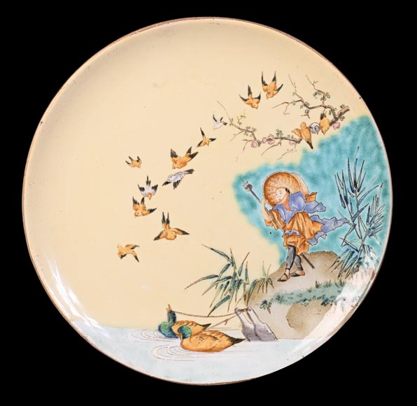 Manufacture Jules Vieillard & Cie, set of seven Japonist plates-13