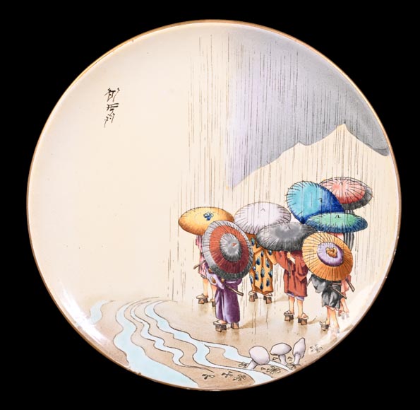 Manufacture Jules Vieillard & Cie, set of seven Japonist plates-15