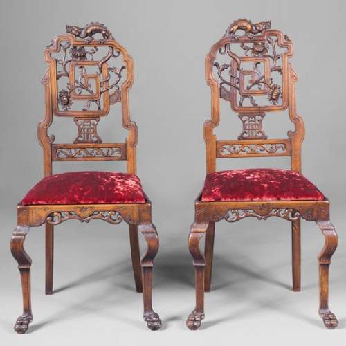 Pair of chair with openwork backseat in the taste of Japan