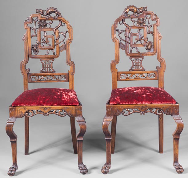 Pair of chair with openwork backseat in the taste of Japan Pair of chair with openwork backseat in the taste of Japan-0