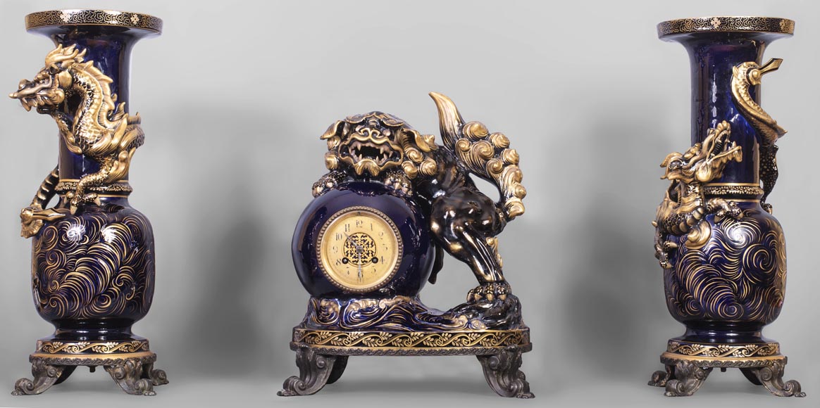 Japanese style clock set with Fô dog Japanese style clock set with Fô dog-0