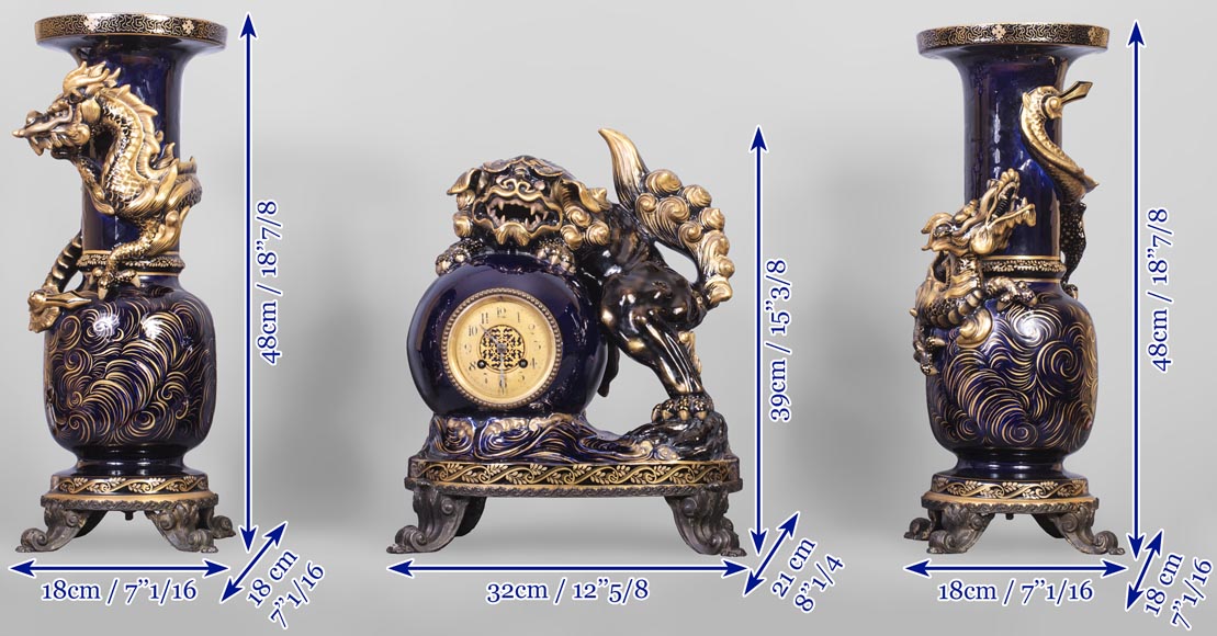 Japanese style clock set with Fô dog Japanese style clock set with Fô dog-14