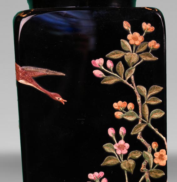 BACCARAT, Pair of vases with Japanese decoration of flowering trees and birds, circa 1880 BACCARAT, Pair of vases with Japanese decoration of flowering trees and birds, circa 1880-4