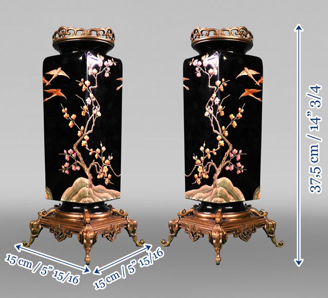 BACCARAT, Pair of vases with Japanese decoration of flowering trees and birds, circa 1880 BACCARAT, Pair of vases with Japanese decoration of flowering trees and birds, circa 1880-8