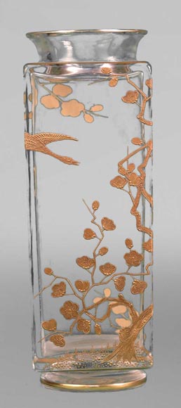 BACCARAT, Pair of square vases with cherry blossoms and birds, circa 1880 BACCARAT, Pair of square vases with cherry blossoms and birds, circa 1880-2