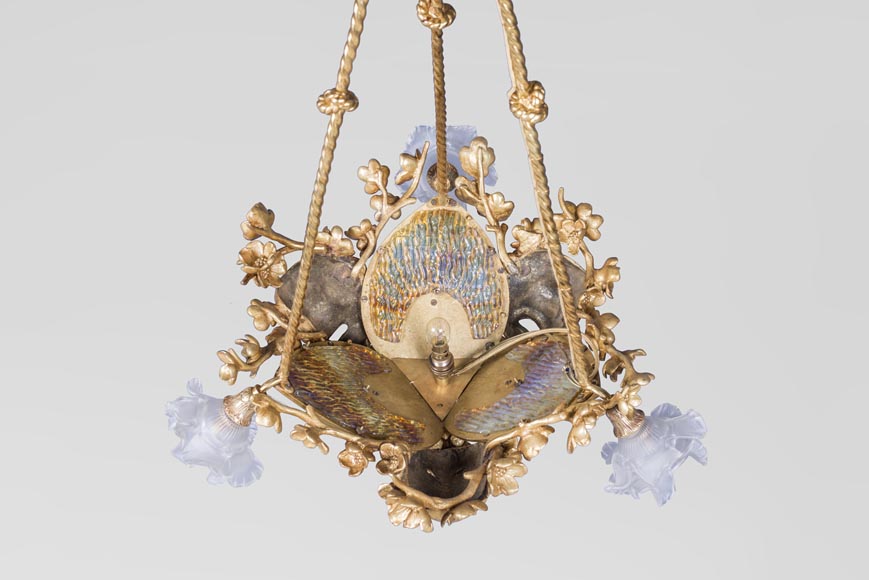 Eugène SOLEAU - Chandelier with Beshimi masks Eugène SOLEAU - Chandelier with Beshimi masks-1