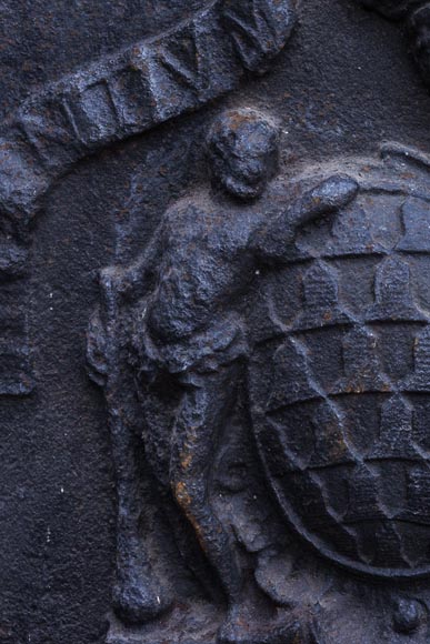Beautiful cast iron fireback with the wedding coat of arms of the marquis de Vichy and Claude-Josèphe-Marie de Saint-Georges Beautiful cast iron fireback with the wedding coat of arms of the marquis de Vichy and Claude-Josèphe-Marie de Saint-Georges-3
